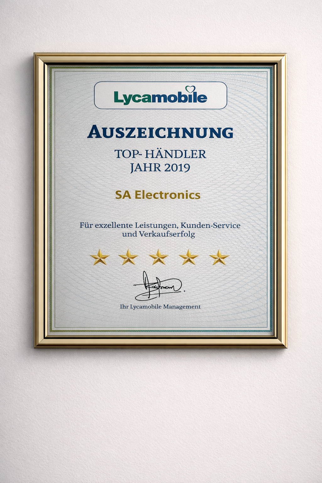 Lycamobile Auszeichnung f&uuml;r SA Electronics
